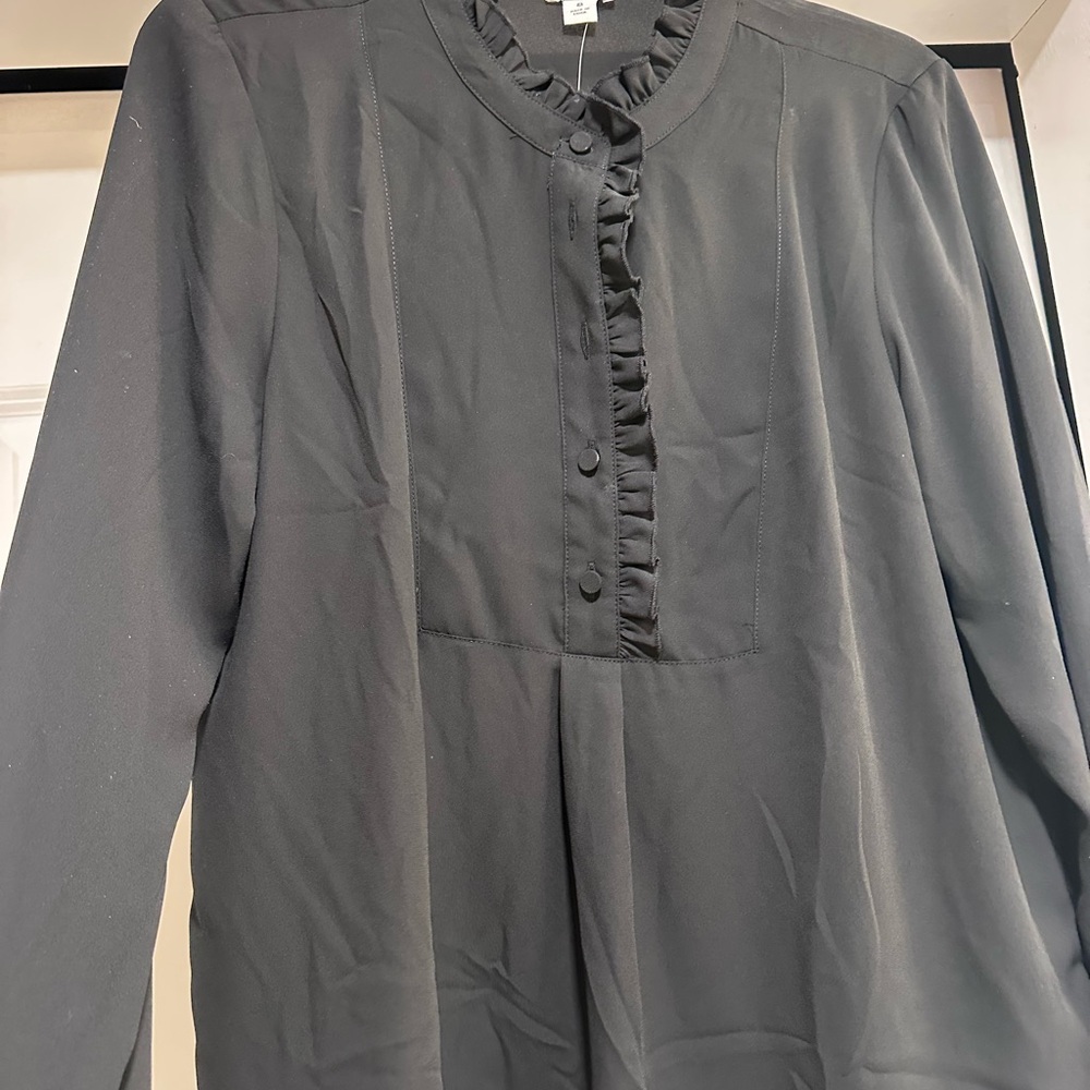 J. Crew Factory Black Ruffle Blouse